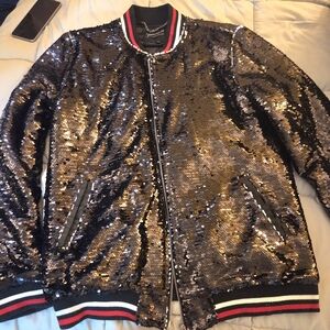 Boohoo Man Premium Black Sequin Bomber Jacket